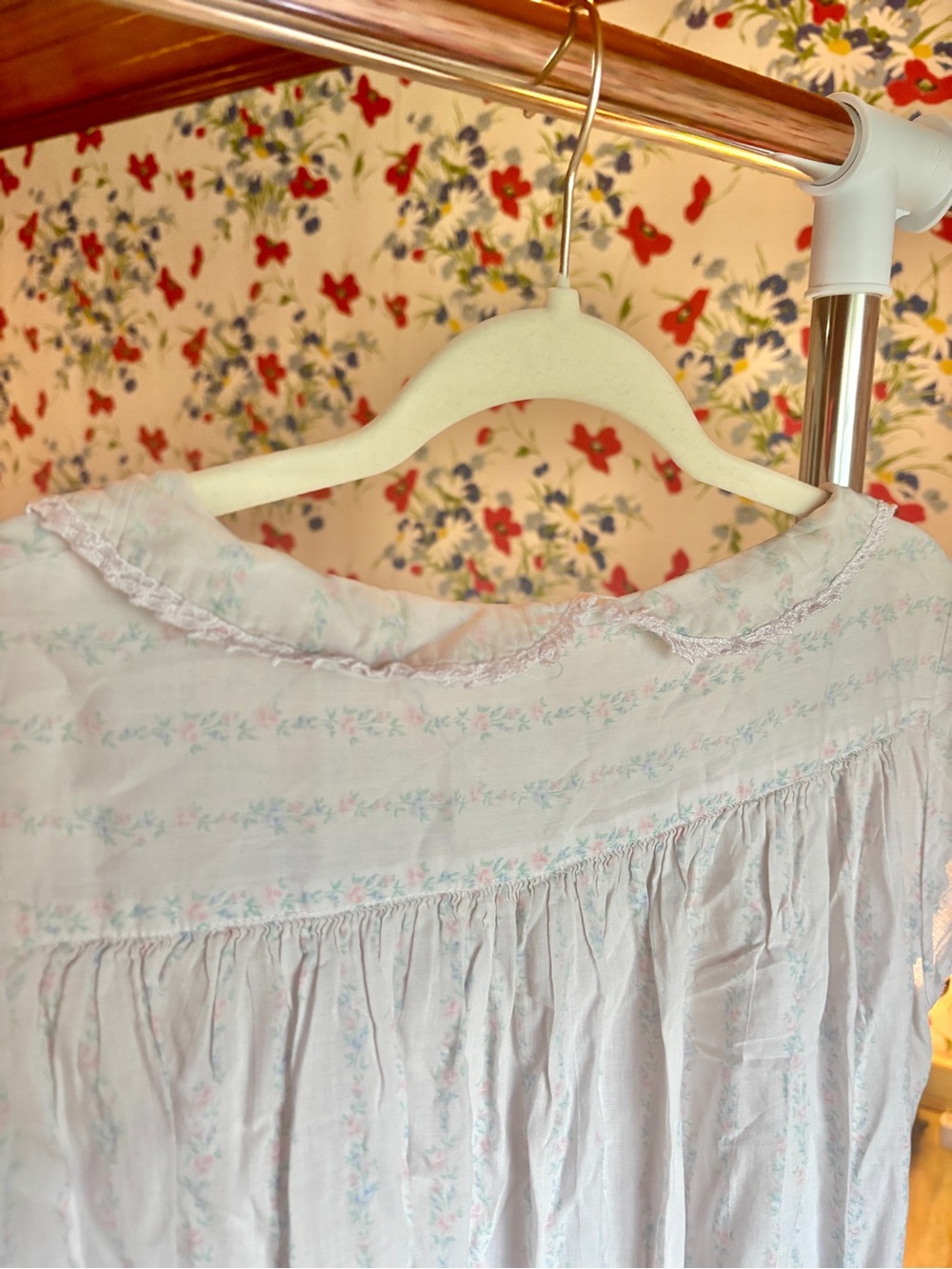 vintage 90s eileen west floral lace prairie nightgown cottagecore tradwife l/xl - Picture 6 of 12